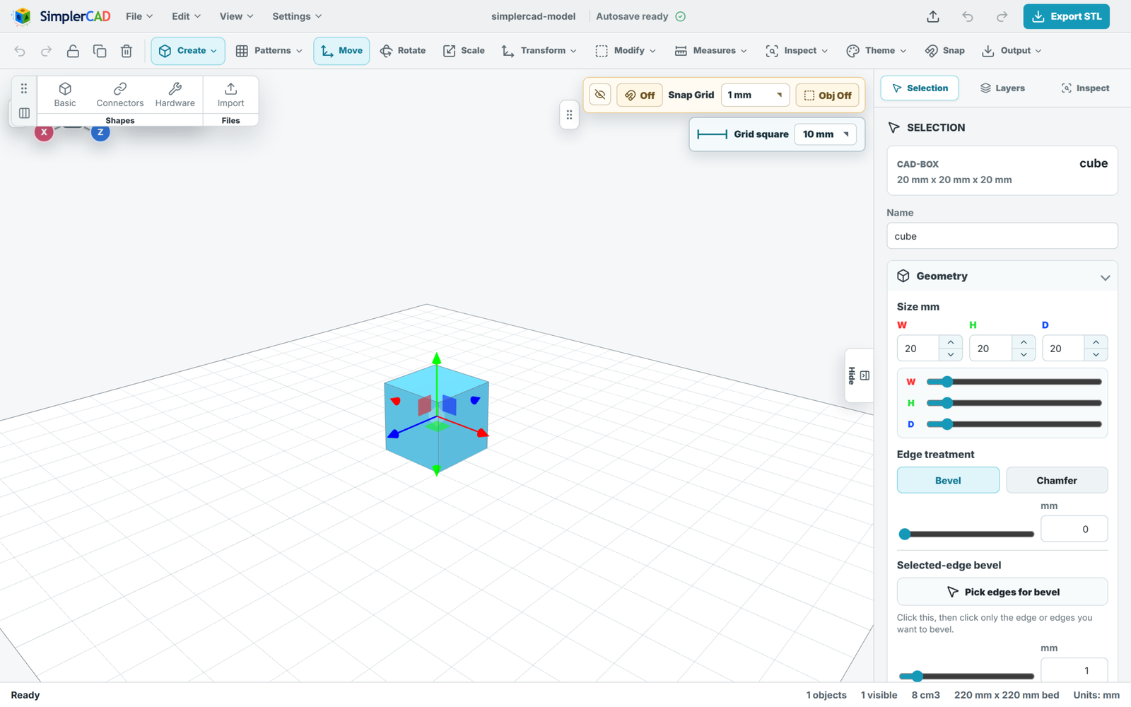 The Create palette &mdash; Basic shapes, Connectors, Hardware and Import